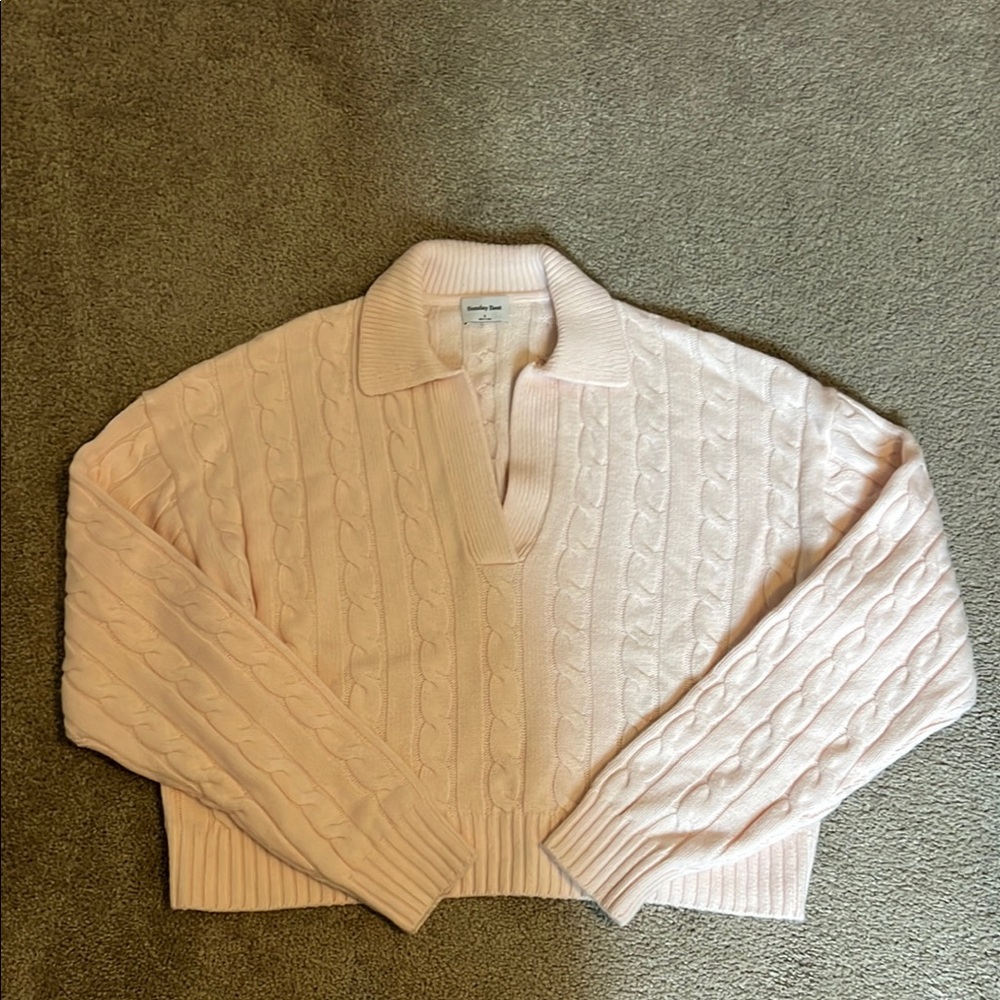 Sunday Best Pink V-Neck Sweater Classic Knit